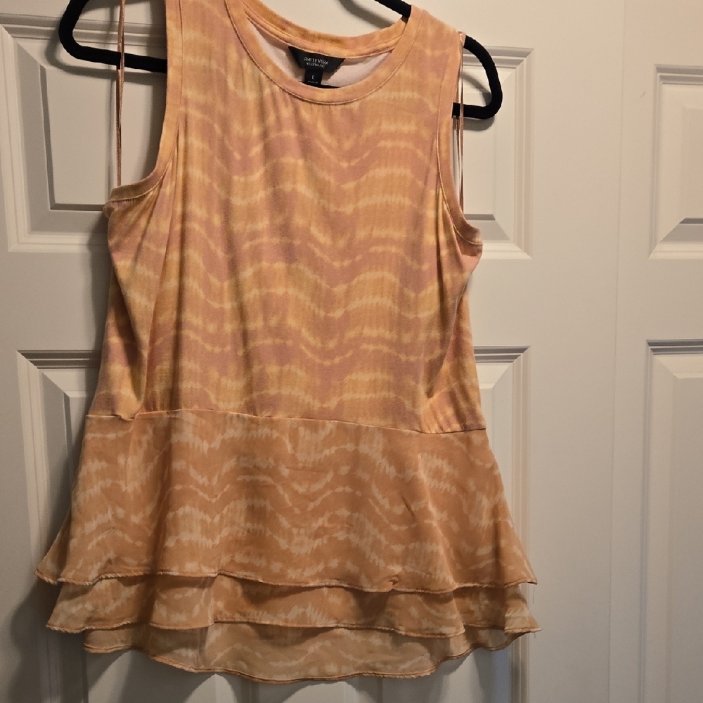 Simply Vera Peach and Yellow Tie-Dye Layered Peplum Tank